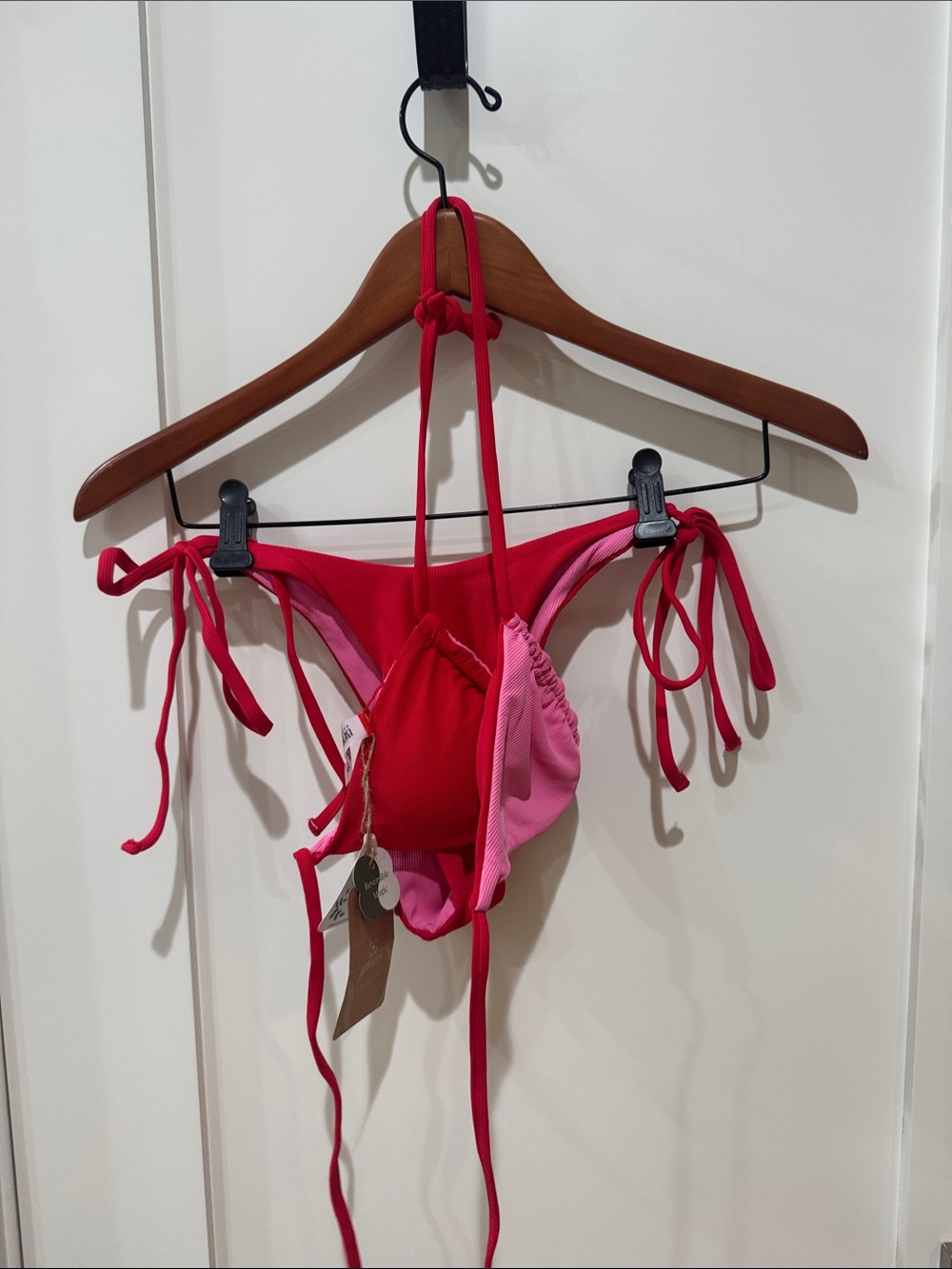 Berlook Pink and Hot Pink Tie-Side Bikini Bottoms & Tie Top